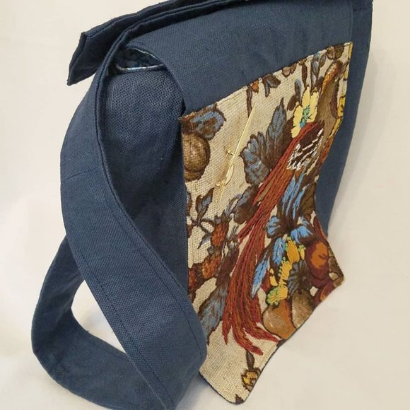 Messenger Bag Adjustable Embroidered Bird Vintage Fabric - Picture 8 of 11